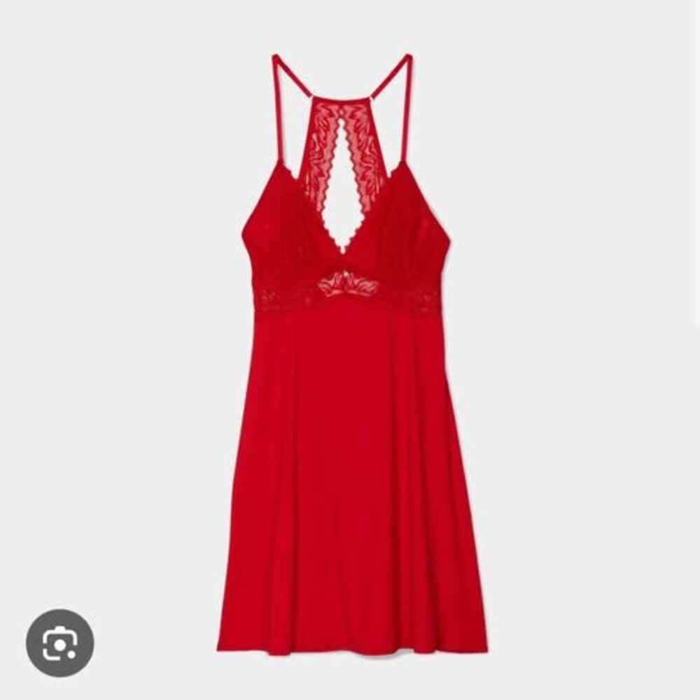 Red baby-doll￼ slip dress lace valentines baddie Small
